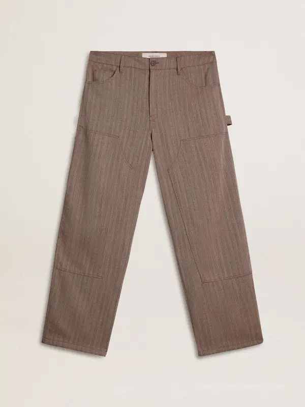 Men’s wool blend pants in light brown micro chevron online