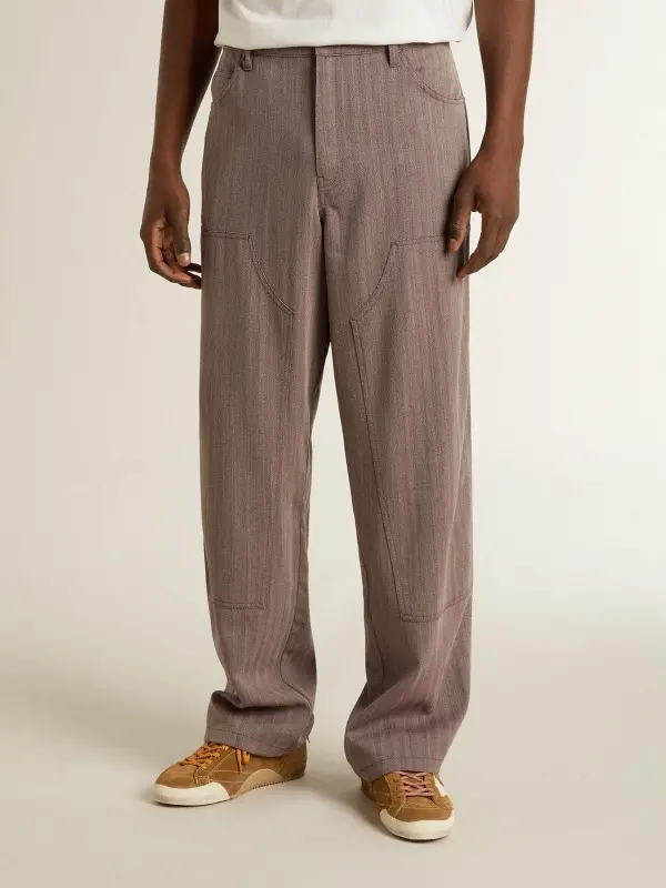 Men’s wool blend pants in light brown micro chevron online