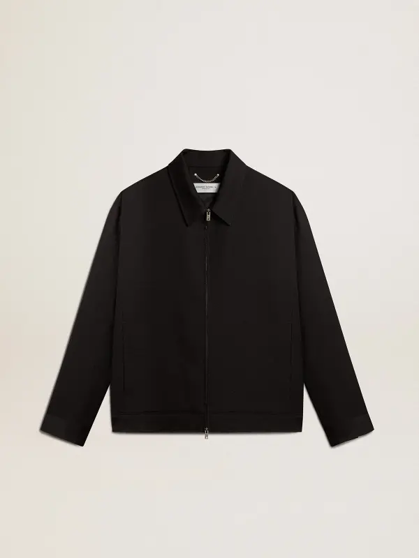 Men’s zip-up jacket in black wool gabardine online