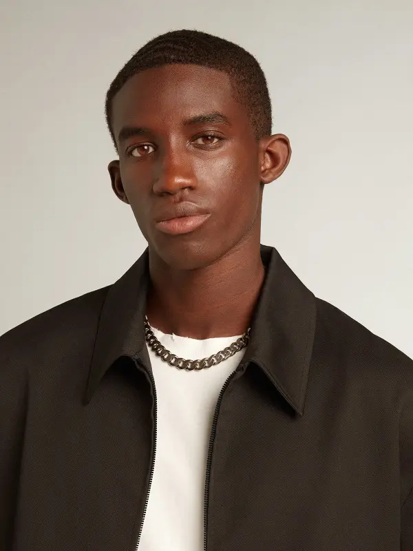 Men’s zip-up jacket in black wool gabardine online