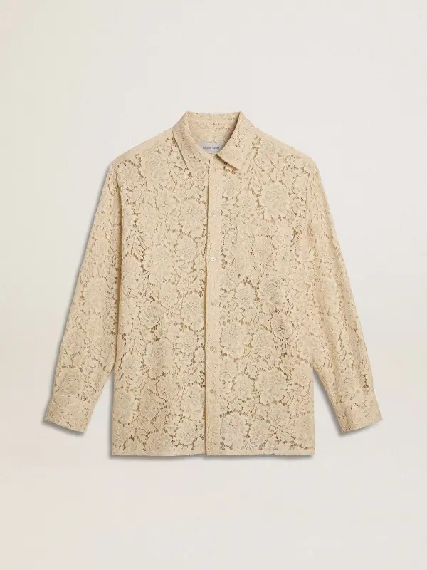 Oversized shirt in cream-colored see-through lace online