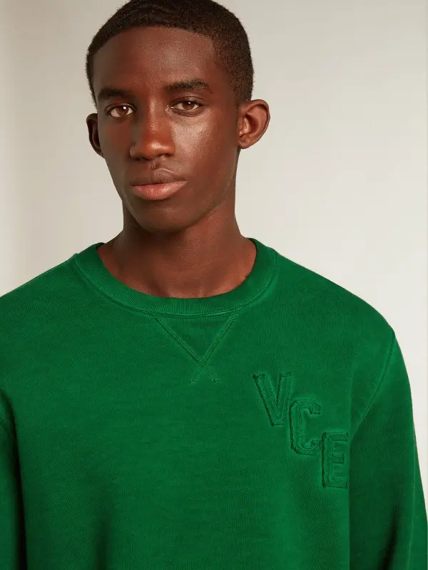 Round-neck sweatshirt in green cotton fleece online