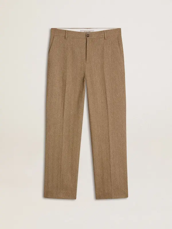Tailored pants in sand-colored chevron linen blend online