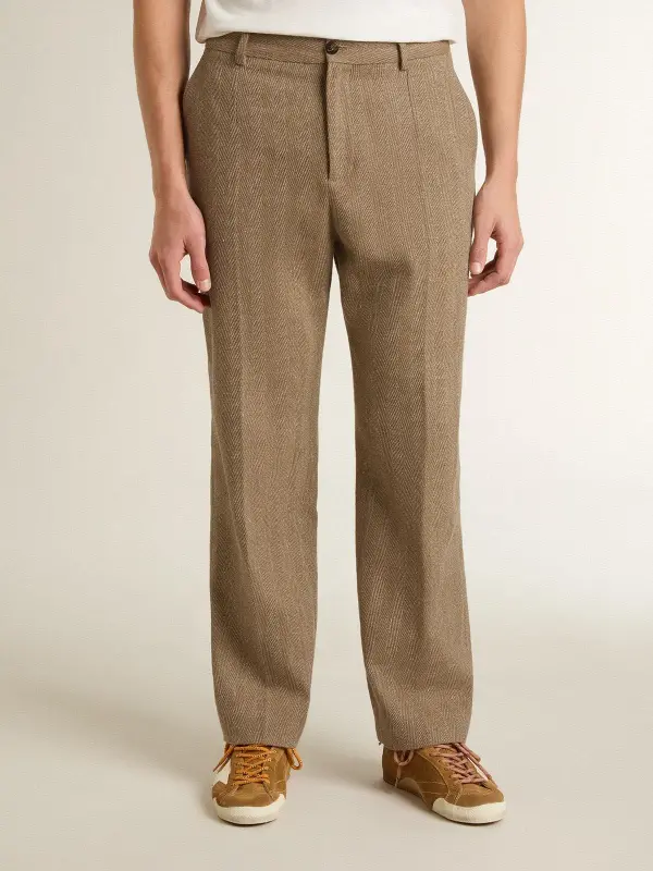 Tailored pants in sand-colored chevron linen blend online