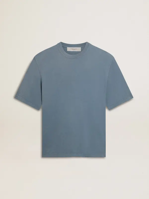Unisex cotton T-shirt in baby blue with reverse print on the back online