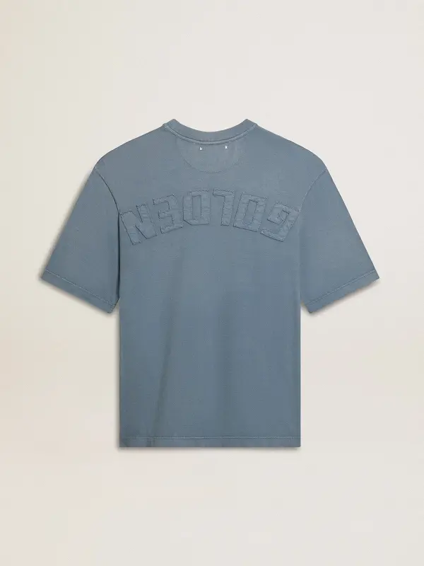Unisex cotton T-shirt in baby blue with reverse print on the back online