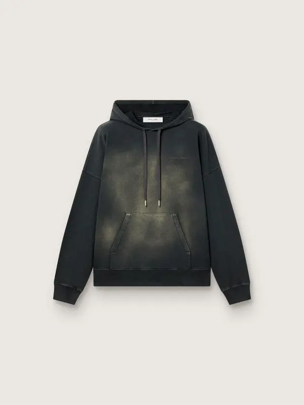 Unisex hooded sweatshirt in black cotton with a bleached effect online