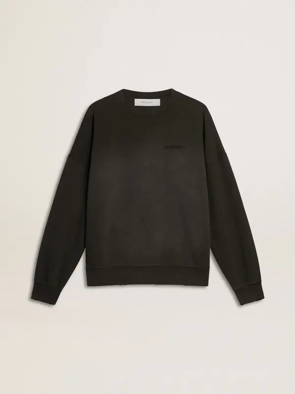 Unisex sweatshirt in worn black cotton with logo embroidery online