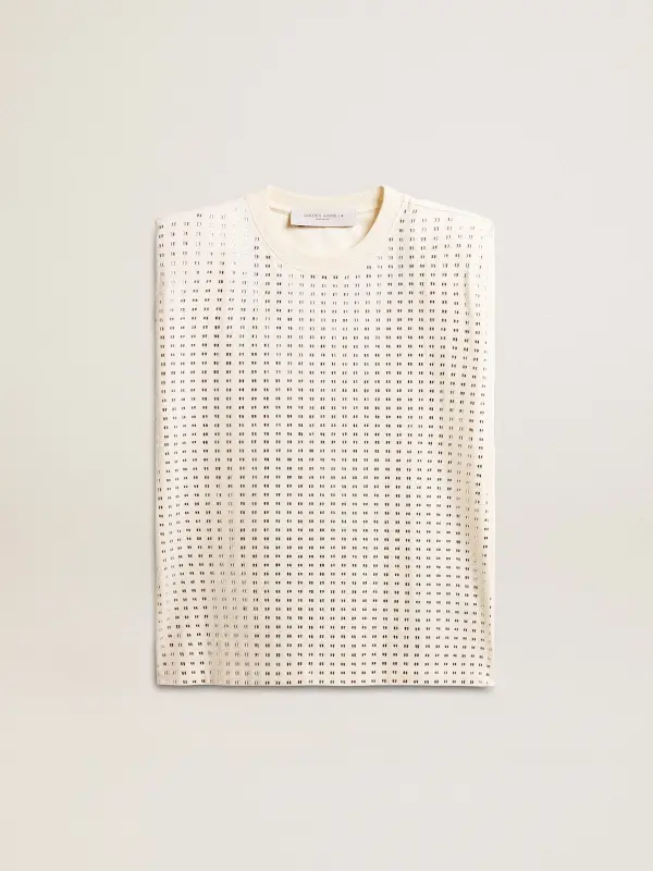 Aged white sleeveless T-shirt embellished with crystals online