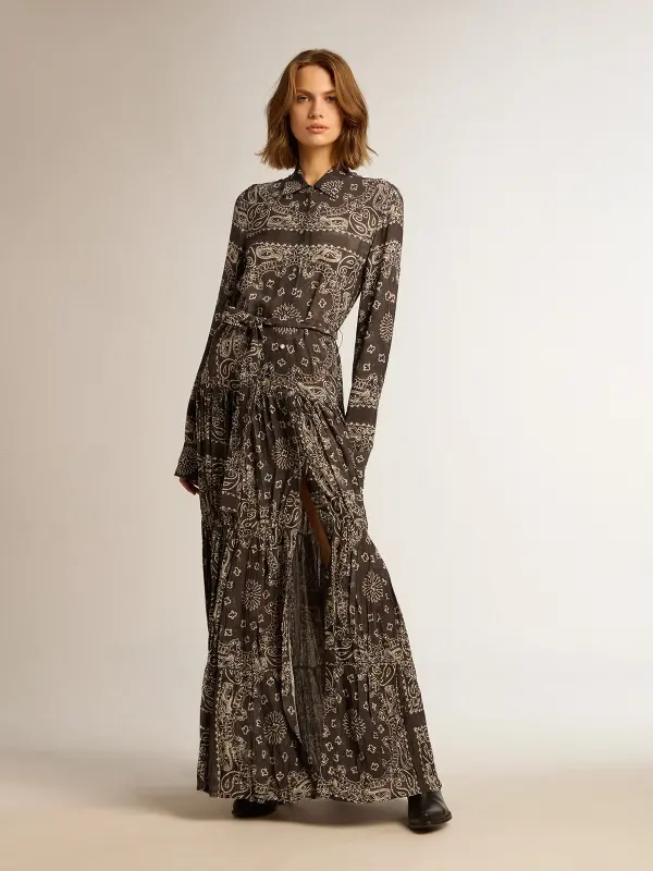 Anthracite-gray shirt dress with paisley print online