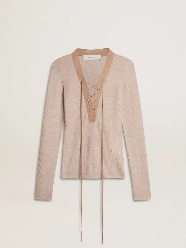 Beige wool sweater with leather details online