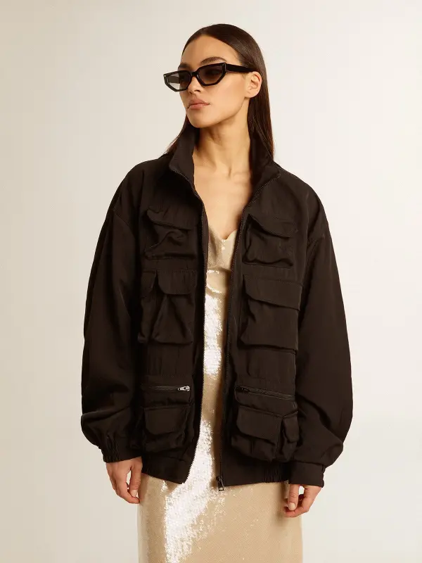 Black multi-pocket windcheater online