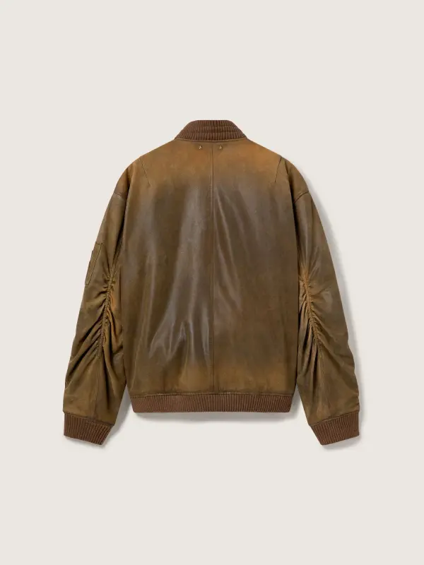 Brown leather biker jacket with a lived-in effect online