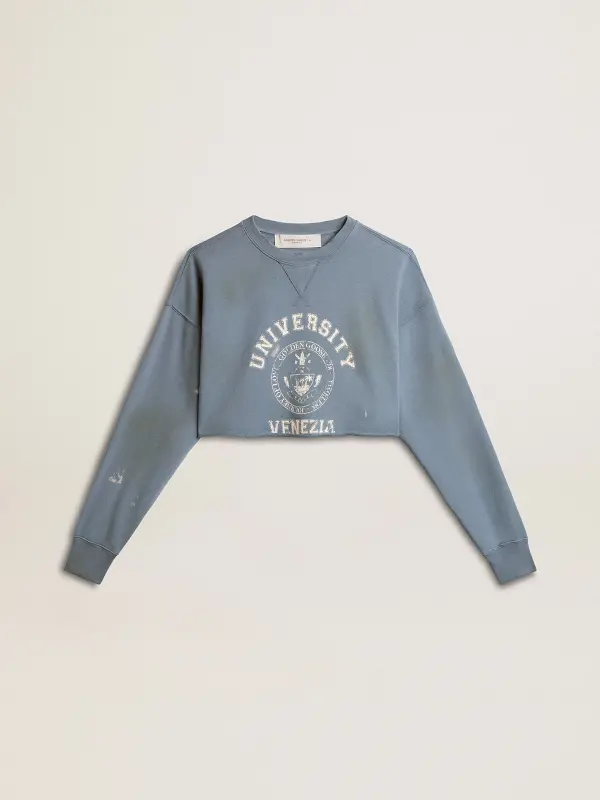 Cropped sweatshirt in baby blue with distressed finish online