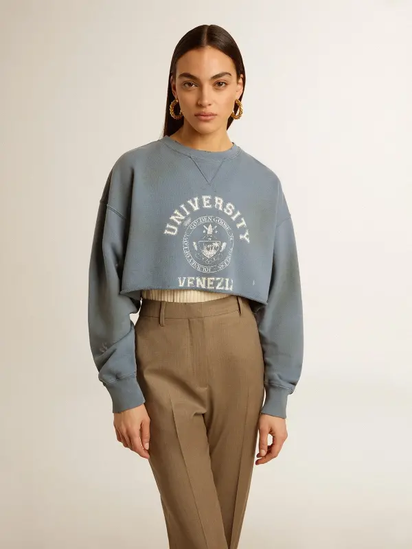 Cropped sweatshirt in baby blue with distressed finish online