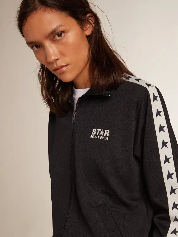 Dark blue zipped sweatshirt with white strip and contrasting stars online