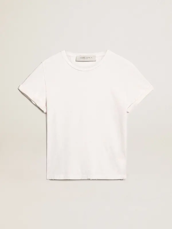 Distressed regular-fit women’s T-shirt in white online