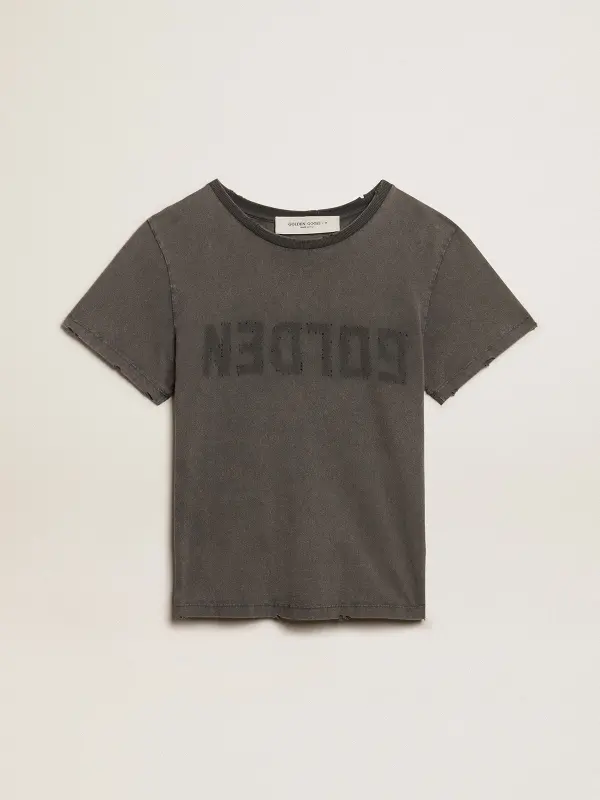 Distressed slim-fit T-shirt in anthracite gray online