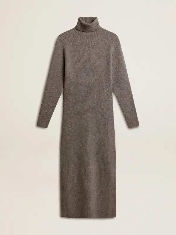 Gray melange ribbed woolen dress with high neck online