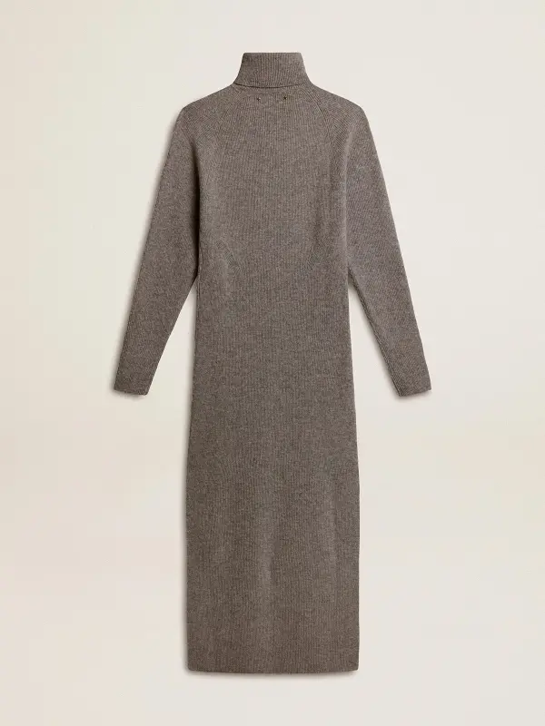 Gray melange ribbed woolen dress with high neck online