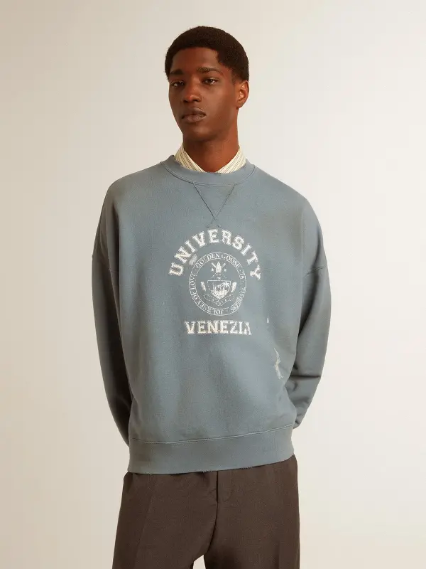 Oversized sweatshirt in baby blue with distressed finish online