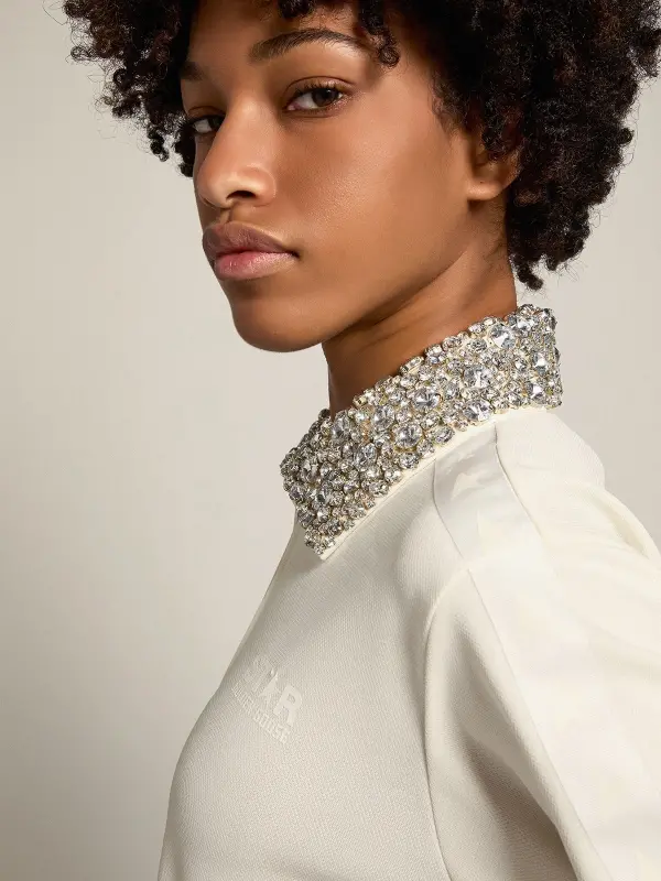 Papyrus white Denise Star Collection zipped sweatshirt with crystal collar online