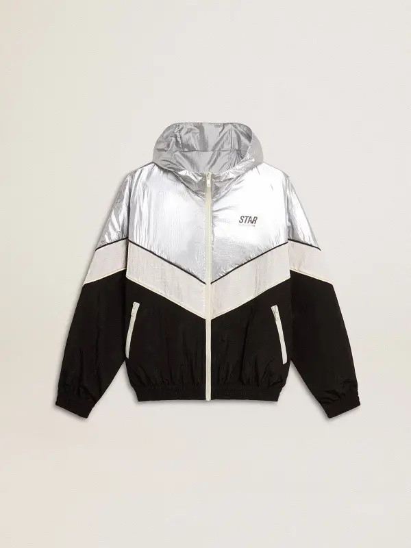 Silver, white and black zippered windproof jacket online