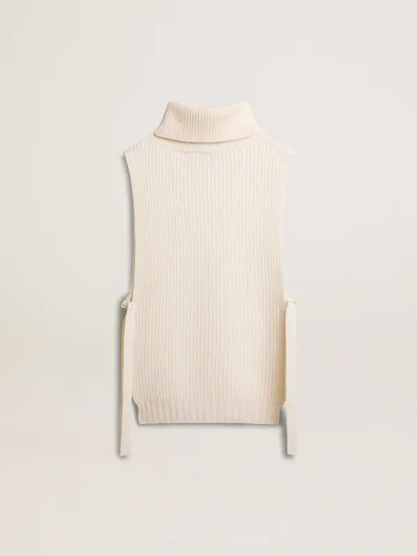 Unisex white high-neck sleeveless sweater in ribbed wool online