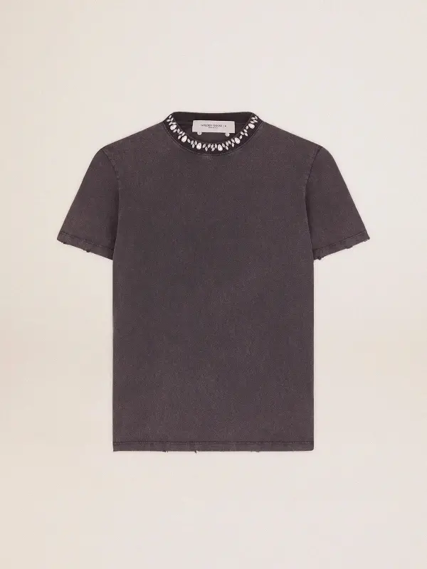 Women’s anthracite gray T-shirt with crystals online