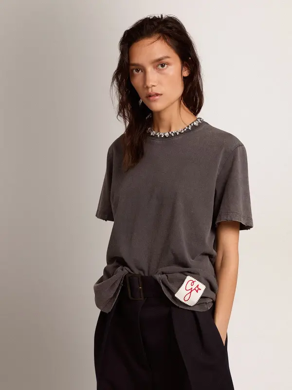Women’s anthracite gray T-shirt with crystals online