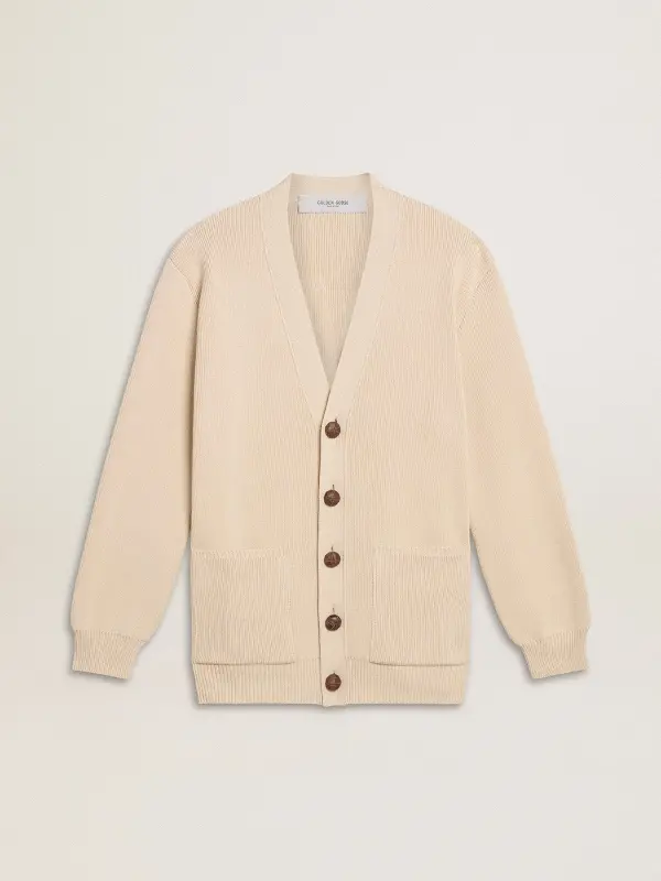 Women’s beige cardigan with ‘Golden’ lettering on the back online