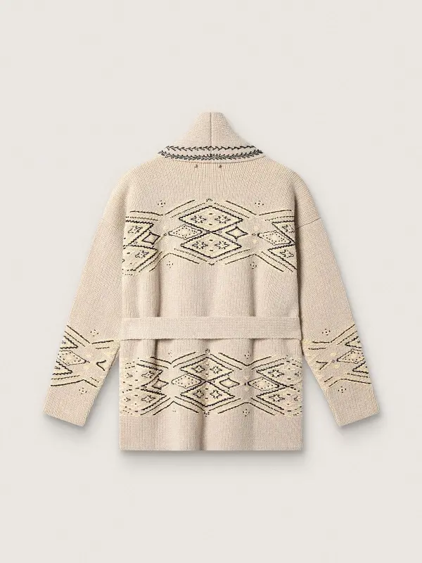 Women’s belted cardigan in beige wool blend with contrast embroidery online