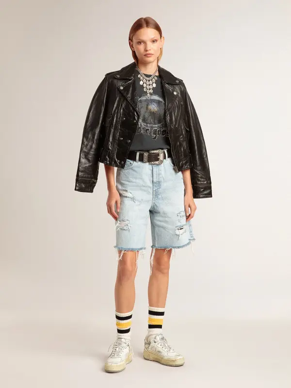 Women’s Bermuda shorts in lived-in effect denim online