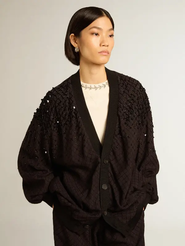 Women’s black cardigan with shaded embroidery online