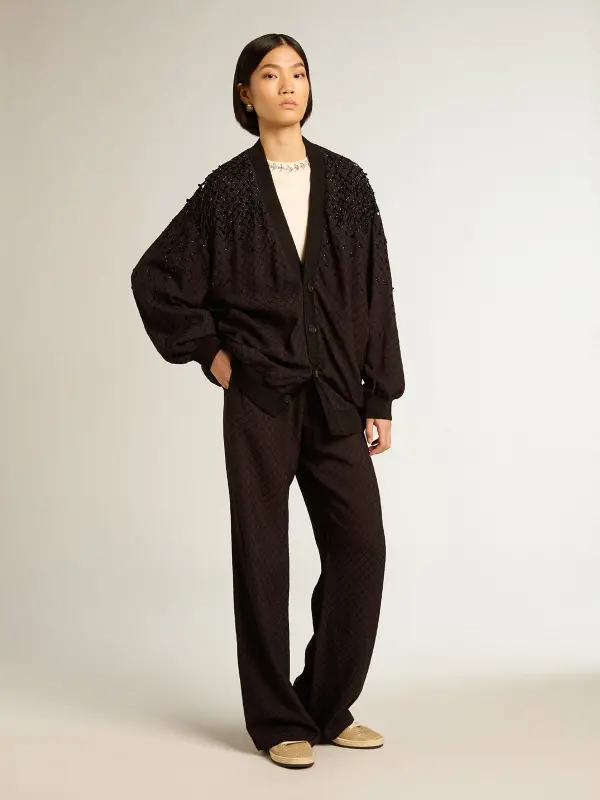 Women’s black cardigan with shaded embroidery online