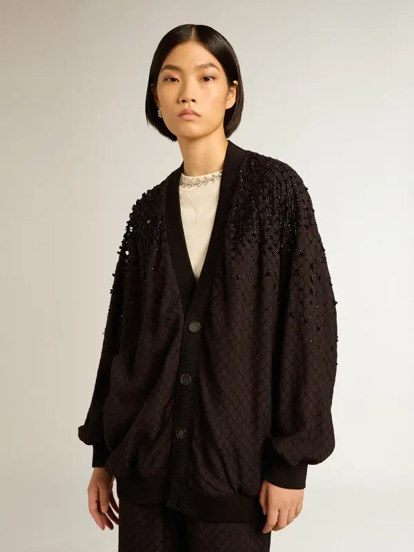 Women’s black cardigan with shaded embroidery online