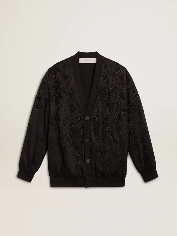 Women’s black cardigan with tone-on-tone toile de jouy bead embroidery online