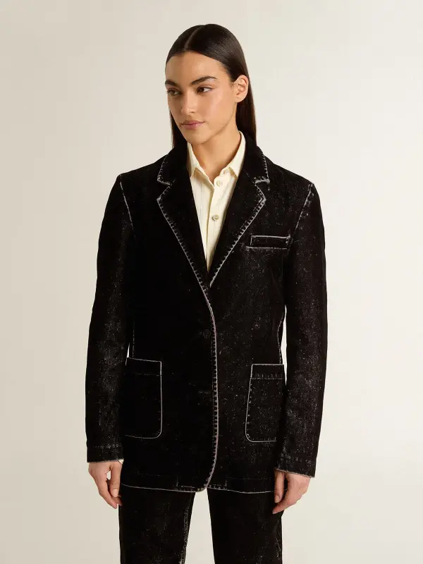 Women’s black denim jacket with a velvet effect online