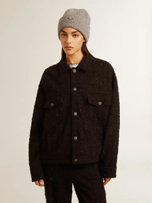 Women’s black denim jacket with embroidery online