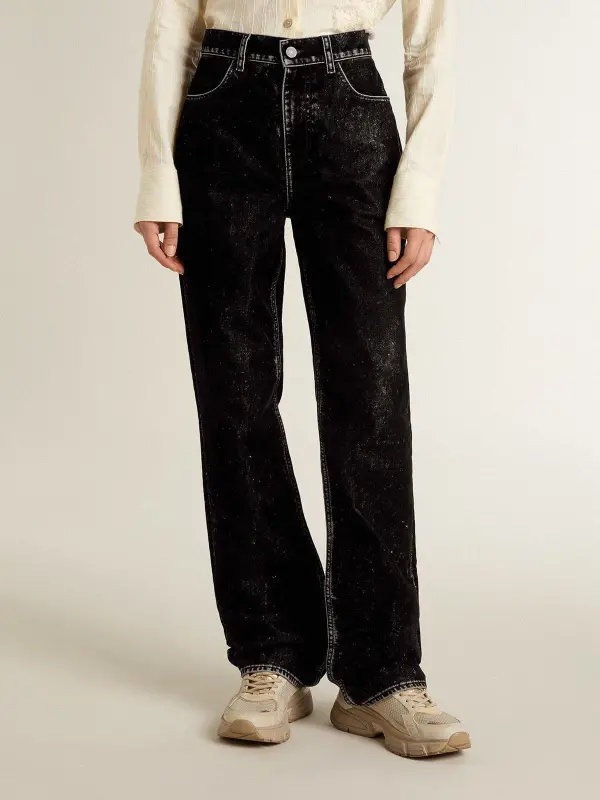 Women’s black jeans with a velvet-like wash effect online