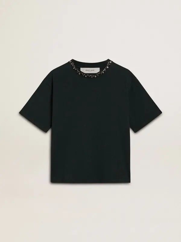 Women’s black T-shirt with crystals online