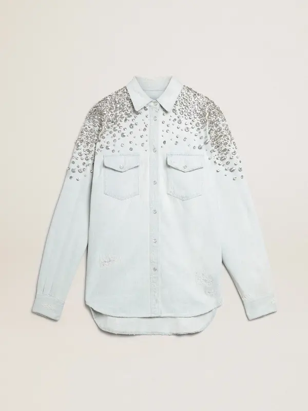 Women’s bleached boyfriend shirt with cabochon crystals online