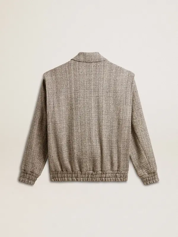 Women’s bomber jacket in ecru brown herringbone wool online