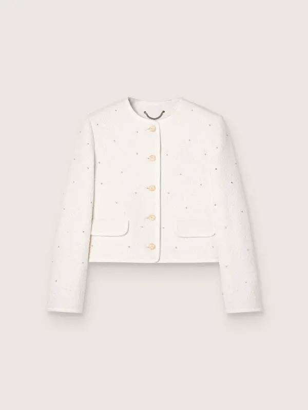Women’s boxy jacket in bouclé cotton with all-over beads online
