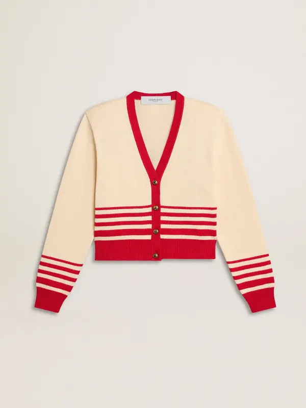 Women’s cardigan in cream with red stripes online