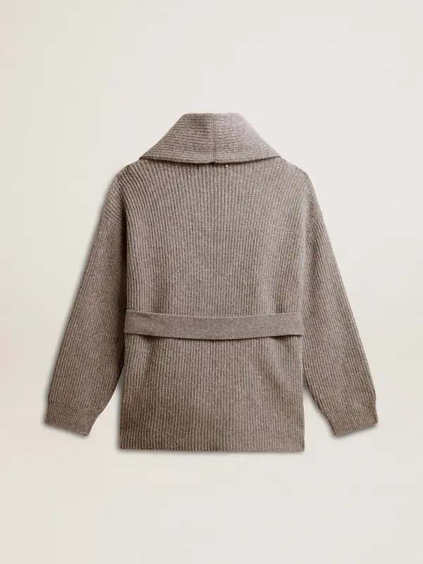 Women’s cardigan in gray melange wool with embroidery on the front online