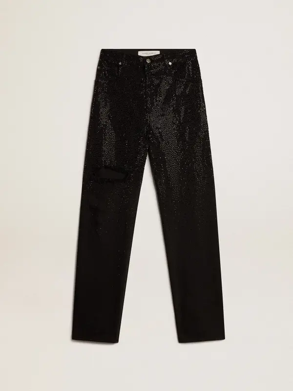 Women’s cotton denim pants with shaded-effect crystal decoration online