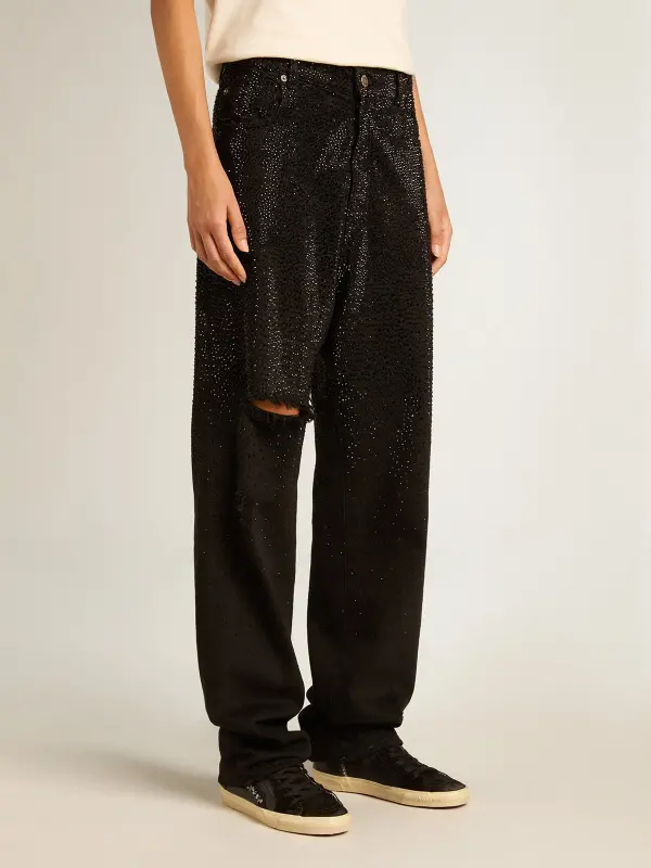 Women’s cotton denim pants with shaded-effect crystal decoration online