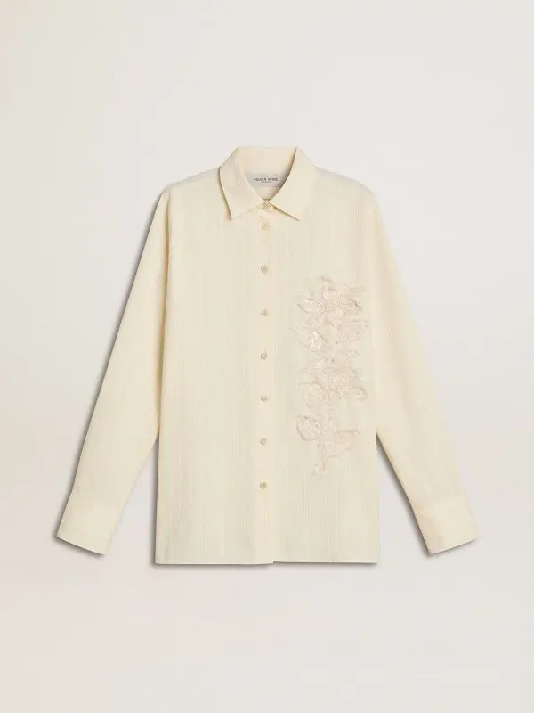 Women’s cream-colored cotton shirt with floral embroidery online