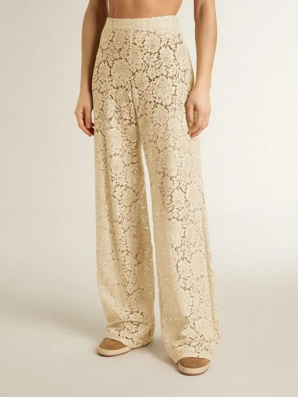 Women’s cream-colored see-through lace pants online